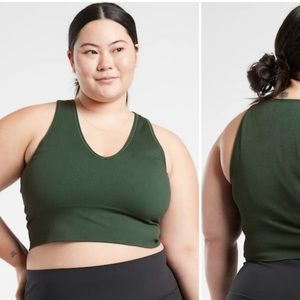 Athleta Aurora Crop Rib Tank 1X Dark Green Sports Bra